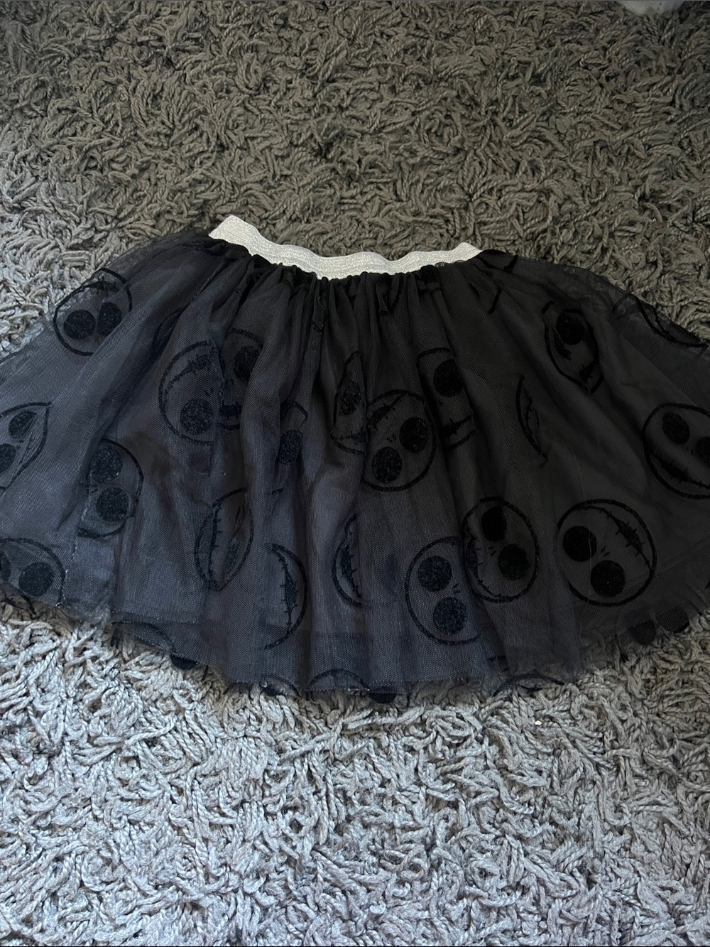 Black Tulle Midi Skirt with Jack the Skeleton